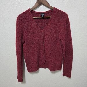 Eileen Fisher v neck button front sweater cardigan red wool cashmere long sleeve